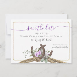 Invitación Floral Horseshoes Rope salva la fecha con foto