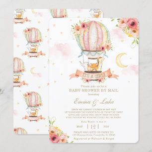Invitación Floral Hot Air Balloon Animals Baby Shower por cor