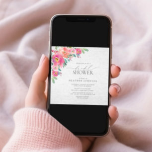 Invitación Floral Hot Pink Elegant Watercolor Bridal Shower