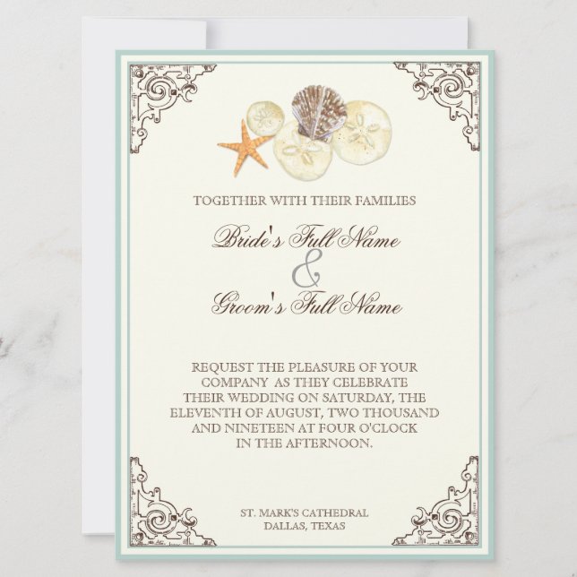 Invitación Floral Hydrangea Flor Seashell Swirls Beach (Anverso)