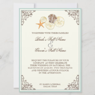 Invitación Floral Hydrangea Flor Seashell Swirls Beach