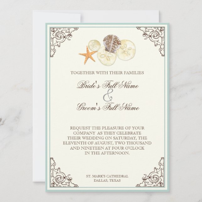 Invitación Floral Hydrangea Flor Seashell Swirls Beach (Anverso)