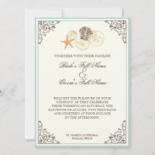 Invitación Floral Hydrangea Flor Seashell Swirls Beach