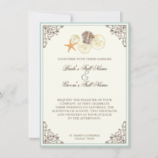 Invitación Floral Hydrangea Flor Seashell Swirls Beach (Anverso)