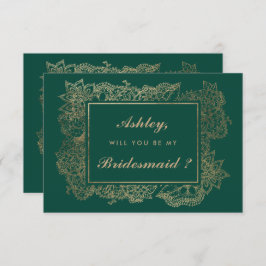 Invitación Floral imitación de oro verde esmeralda sea mi dam