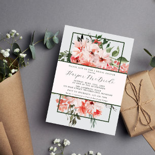 Invitación Floral incansable Rubor Red Greenery Bridal Shower