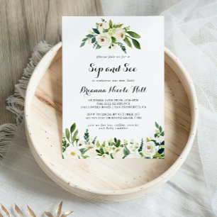 Invitación Floral Invernal Blanca Sip y Ver