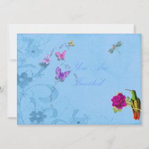 Invitación Floral invita a tomar Hummingbird y mariposas