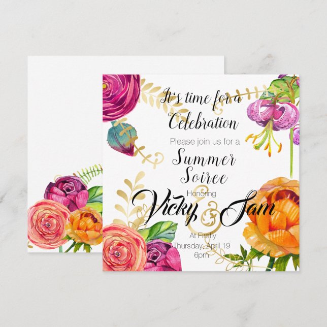 Invitación floral invite al cumpleaños de la ducha del fiesta (Anverso / Reverso)