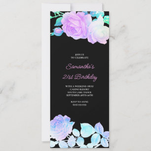 Invitación Floral irlandés negro y rosa 21 cumpleaños