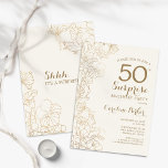 Invitación Floral Ivory Gold Surprise Fiesta 50 de Cumpleaños<br><div class="desc">Floral Marfil Cream & Gold Surprise Invitación a la Fiesta de 50 Años. Diseño moderno minimalista con acentos botánicos y tipo de letra de escritura tipográfica. Sencilla tarjeta de invitación floral perfecta para una elegante celebración de cumpleaños sorpresa femenina. Se puede personalizar a cualquier edad.</div>