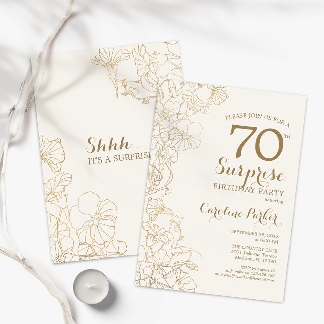 Invitación Floral Ivory Gold Surprise Fiesta de cumpleaños nú (Subido por el creador)