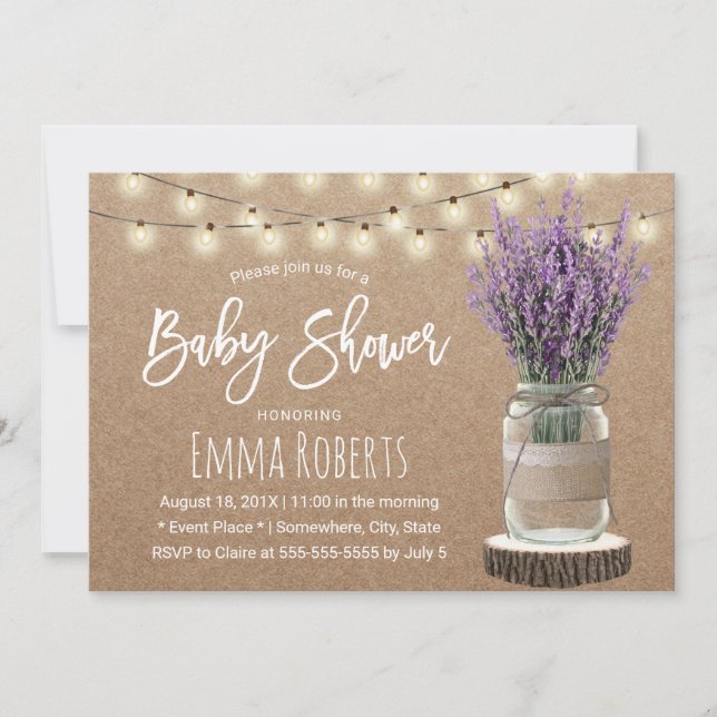 Invitación Floral Jar Kraft Baby Shower (Anverso)