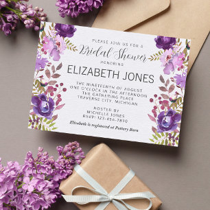Invitación Floral Jardín Morado Violeta Lavanda Bridal Ducha