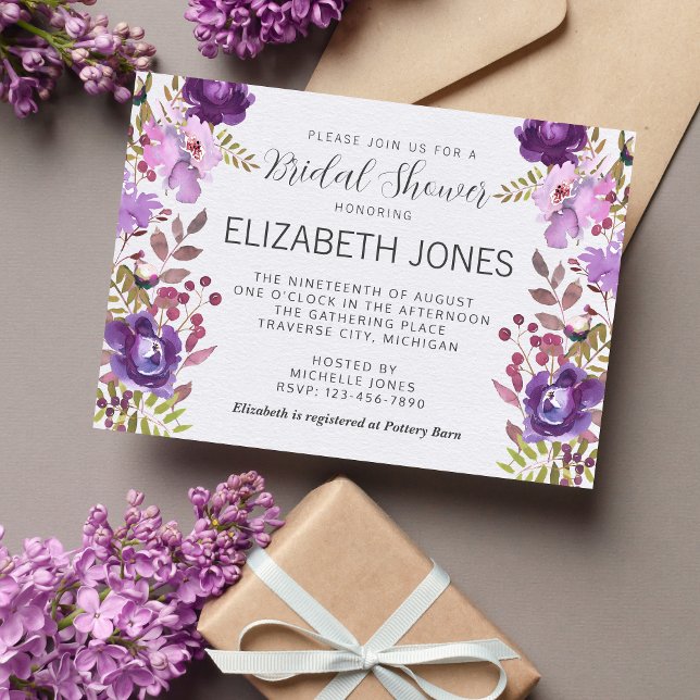 Invitación Floral Jardín Morado Violeta Lavanda Bridal Ducha (Subido por el creador)