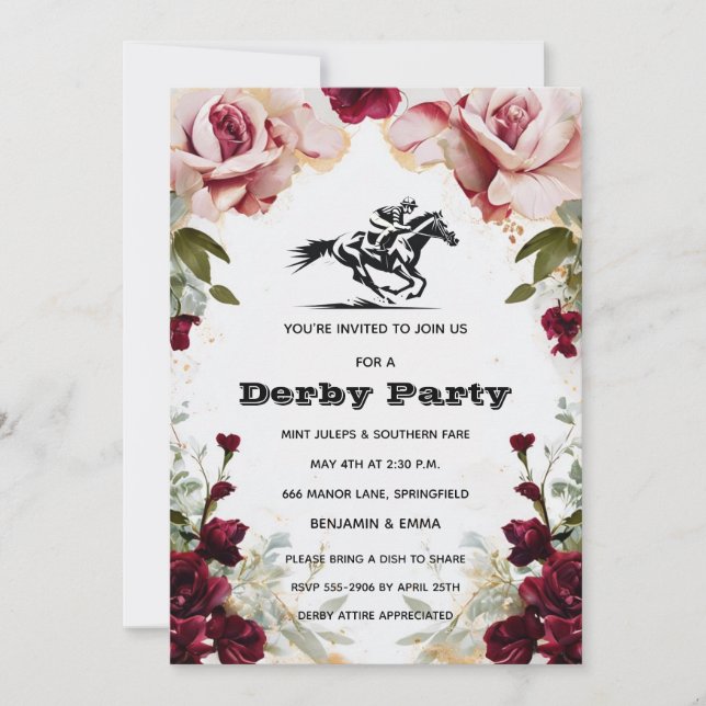 Invitación Floral Kentucky Derby Party Invitation Horse Racin (Anverso)