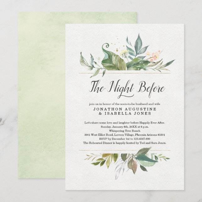 Invitación Floral La noche antes de la cena del ensayo (Anverso / Reverso)