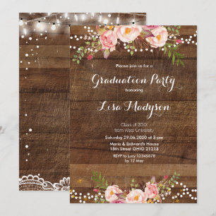 Invitación Floral Lace String Lights Graduation Party Card