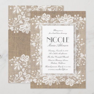 Invitación Floral Lace y Burlap Elegante Ducha Bridal
