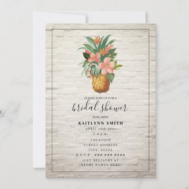 Invitación Floral Ladrillo de piña Tropical Ducha de novia (Anverso)