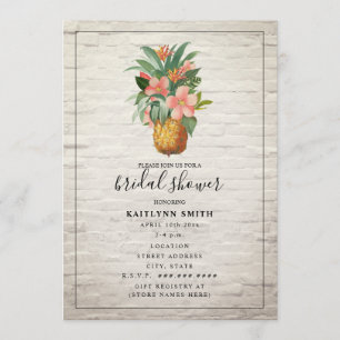 Invitación Floral Ladrillo de piña Tropical Ducha de novia