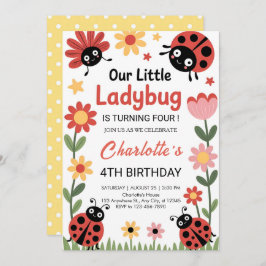 Invitación Floral ladybug birthday