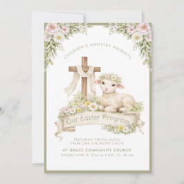 Invitación Floral Lamb with Cross | Easter Program Invitation