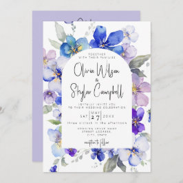 Invitación Floral Lavanda Azul Código QR Todo En Un Boda