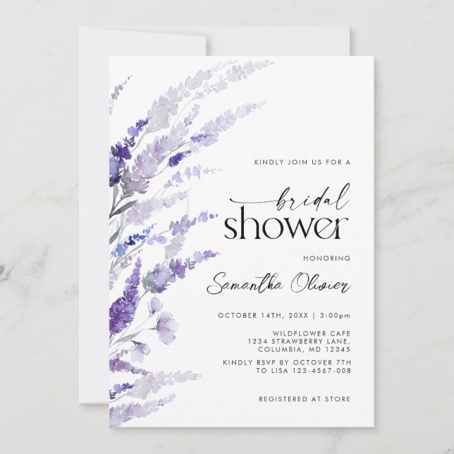 Invitación Floral Lavanda Purple Modern Garden Wedding (Anverso)