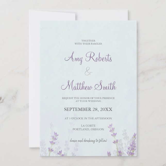 Invitación Floral Lavander Boda (Anverso)
