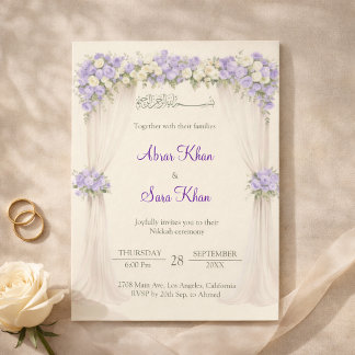 Invitación Floral Lavender and Ivory Muslim Nikkah Islamic
