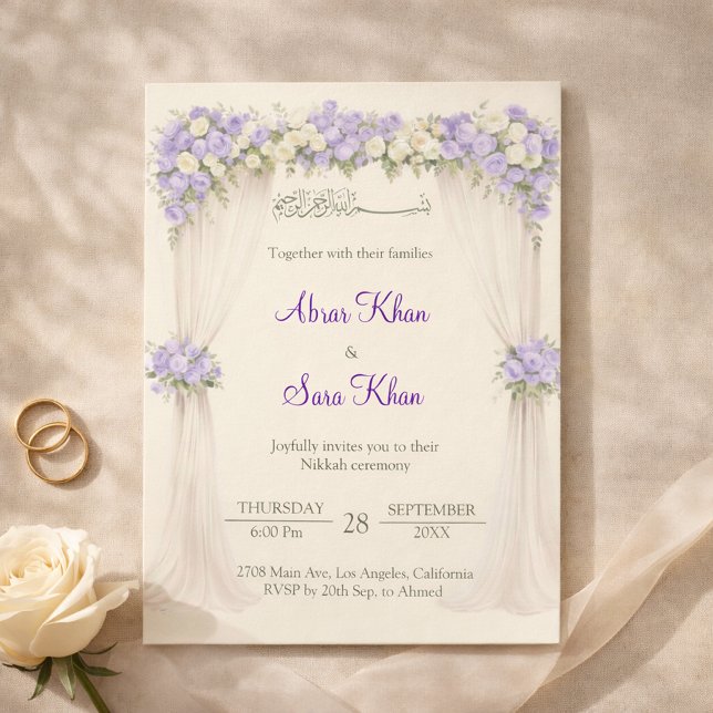 Invitación Floral Lavender and Ivory Muslim Nikkah Islamic  (Subido por el creador)