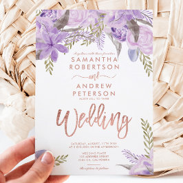 Invitación Floral lavender purple watercolor rose wedding
