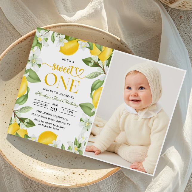 Invitación Floral Lemon Citrus 1er cumpleaños Foto (Subido por el creador)