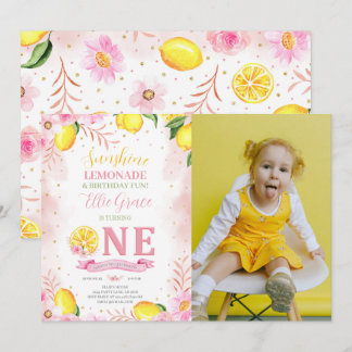 Invitación Floral Lemonade 1er cumpleaños Foto