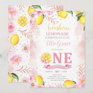 Invitación Floral Lemonade Primer cumpleaños