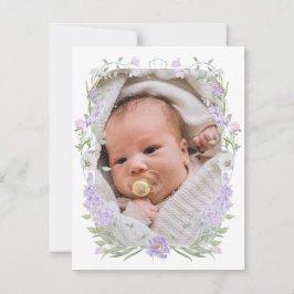 Invitación Floral Lilac Lavender Frame Baptism Gracias Tarjet