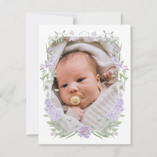 Invitación Floral Lilac Lavender Frame Baptism Gracias Tarjet