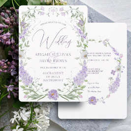 Invitación Floral Lilac Lavender Frame Catholic Wedding