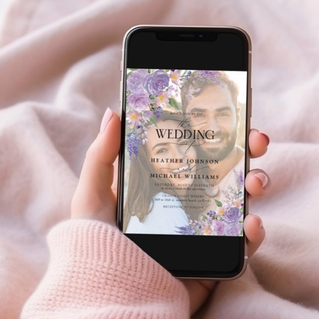 Invitación Floral Lilac Lavender Vellum Overlay Photo Boda (Subido por el creador)