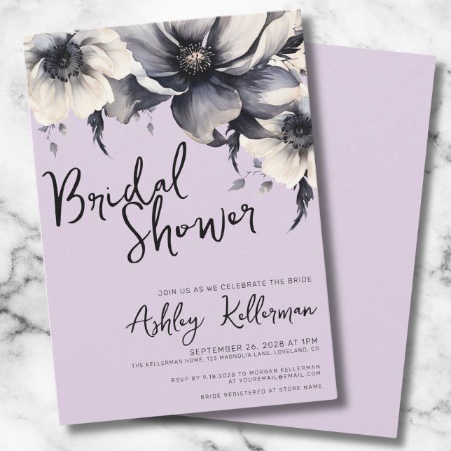 Invitación Floral Lilac Purple Bridal Shower Fiesta (Elegant Floral Lilac Lavender Bridal Shower Party Invitation)