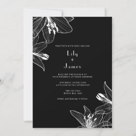 Invitación Floral Lilies Boda blanco y negro