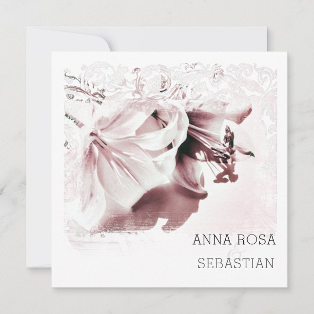 Invitación *~* Floral Lily Ornate AR12 QR FOTO Boda RSVP (Anverso)