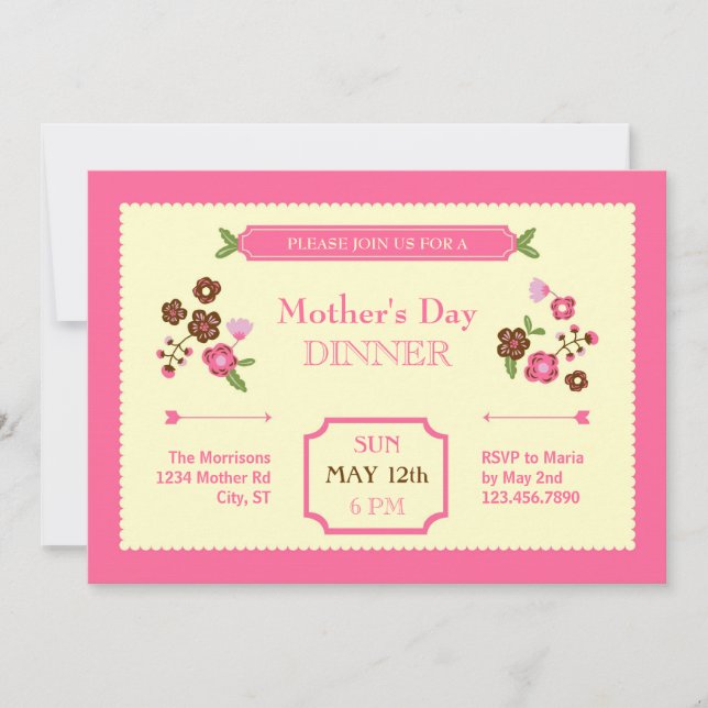 Invitación floral linda del día de madre (Anverso)