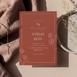 Invitación Floral Line Art Rustic Terracota Elegant Wedding 