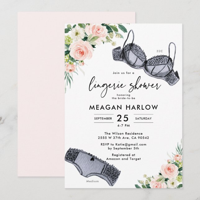 Invitación Floral Lingerie Fiesta Underwear Bridal Shower (Anverso / Reverso)