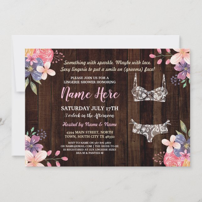 Invitación Floral Lingerie Shower Invitan a la fiesta nupcial (Anverso)