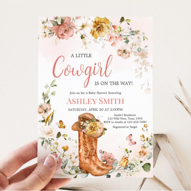 Invitación Floral Little Cowgirl Baby Shower (Cowgirl Wild West Baby Shower )