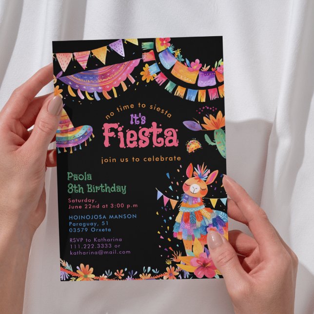 Invitación Floral Llama Cactus Mexican Fiesta Kids Birthday  (Subido por el creador)