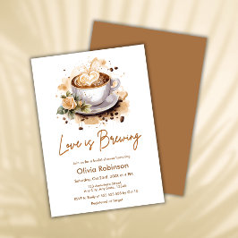 Invitación Floral Love is Brewing Brown Coffee Bridal Shower